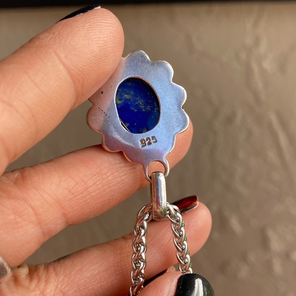 925 sterling silver lapis charm on stainless steel chain necklace boho stone - Picture 3 of 10